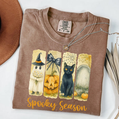 Ghost Cat Halloween Comfort Colors Tee