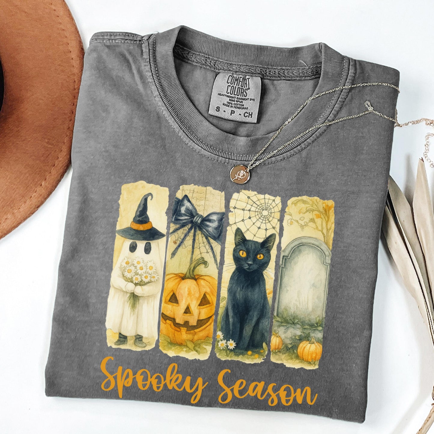 Ghost Cat Halloween Comfort Colors Tee