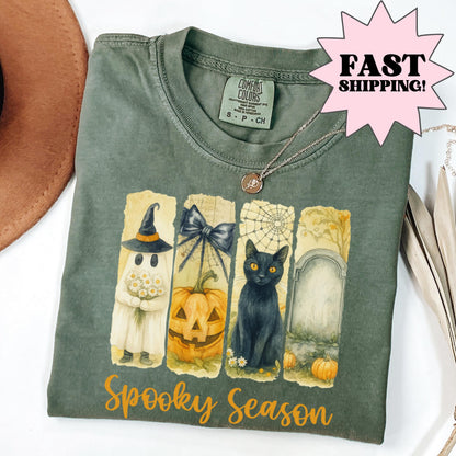 Ghost Cat Halloween Comfort Colors Tee