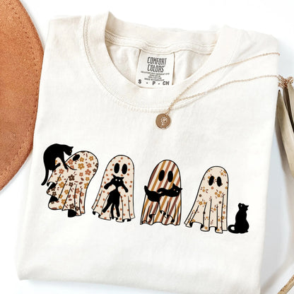 Fall Floral Ghost Cat Comfort Colors Tee