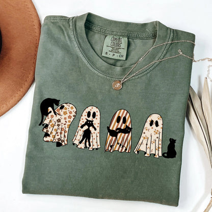 Fall Floral Ghost Cat Comfort Colors Tee