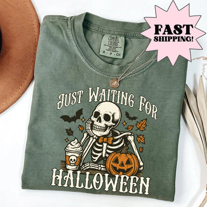 Skeleton Coffee Halloween Comfort Colors Tee