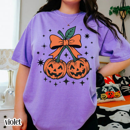 Jack O'Lantern Pumpkin Bow Comfort Colors Tee