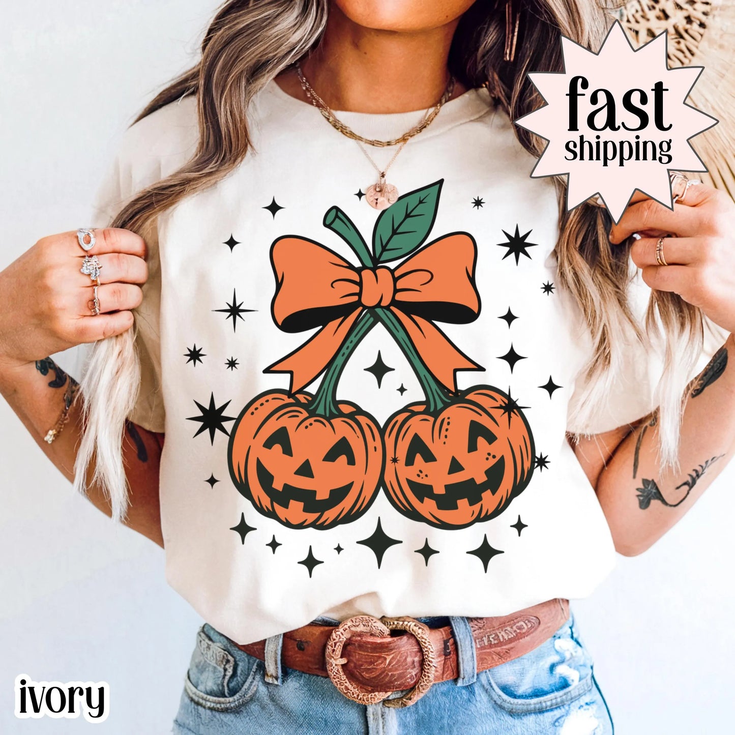 Jack O'Lantern Pumpkin Bow Comfort Colors Tee