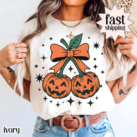 Jack O'Lantern Pumpkin Bow Comfort Colors Tee