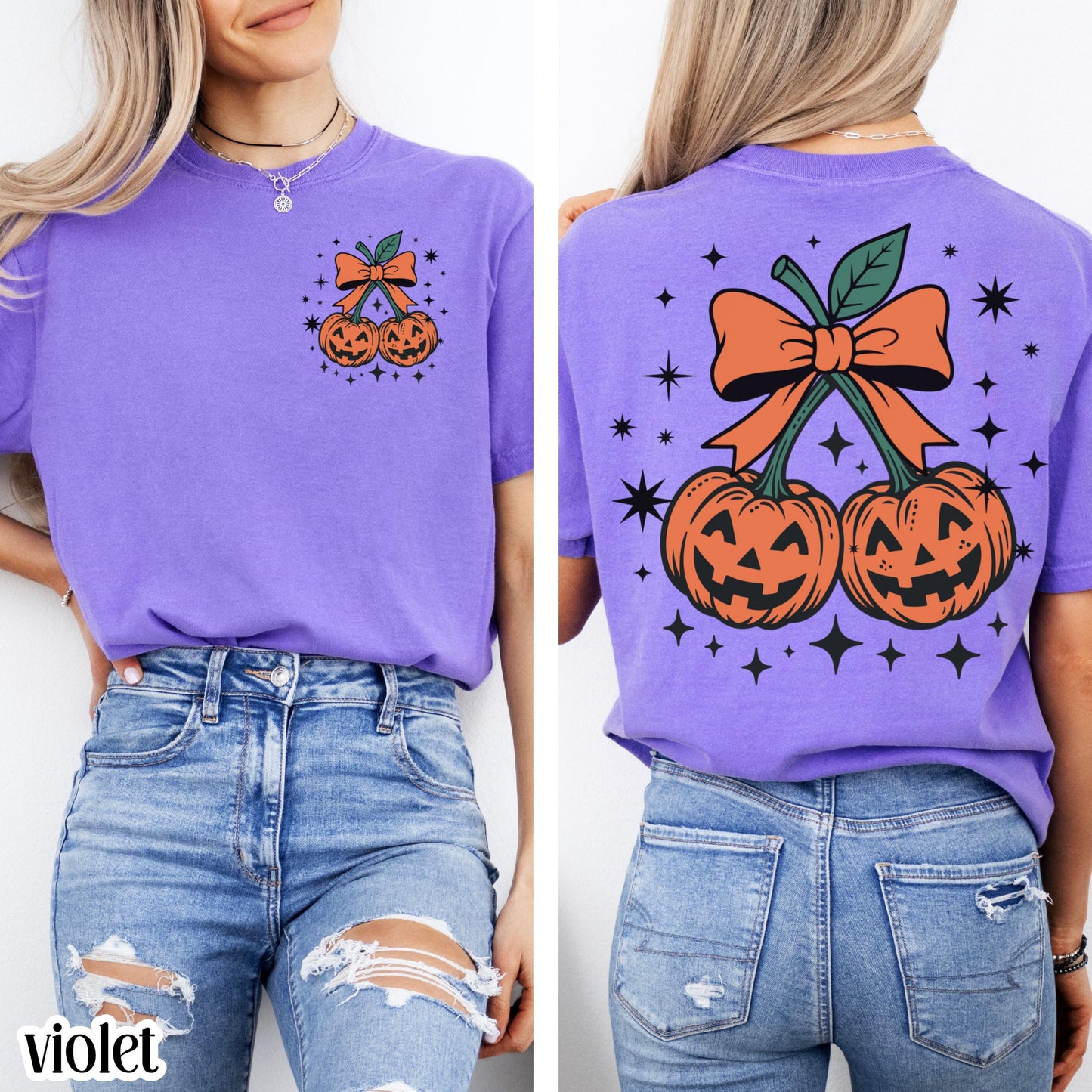 Pumpkin Bow Comfort Colors Halloween Tee