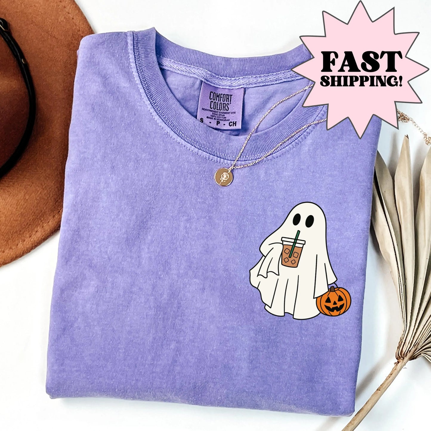 Iced Coffee Ghost Halloween Comfort Colors Tee