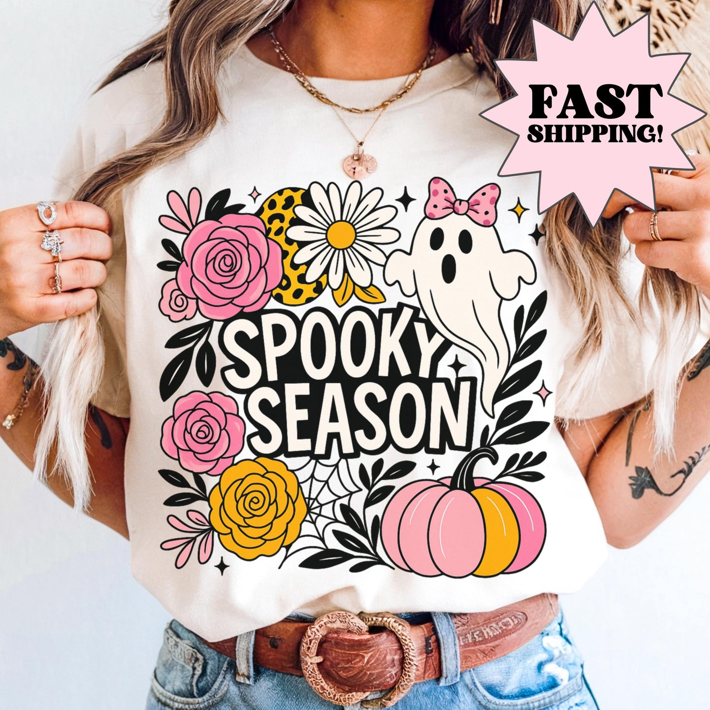 Coquette Pink Spooky Season Comfort Colors Halloween Tee