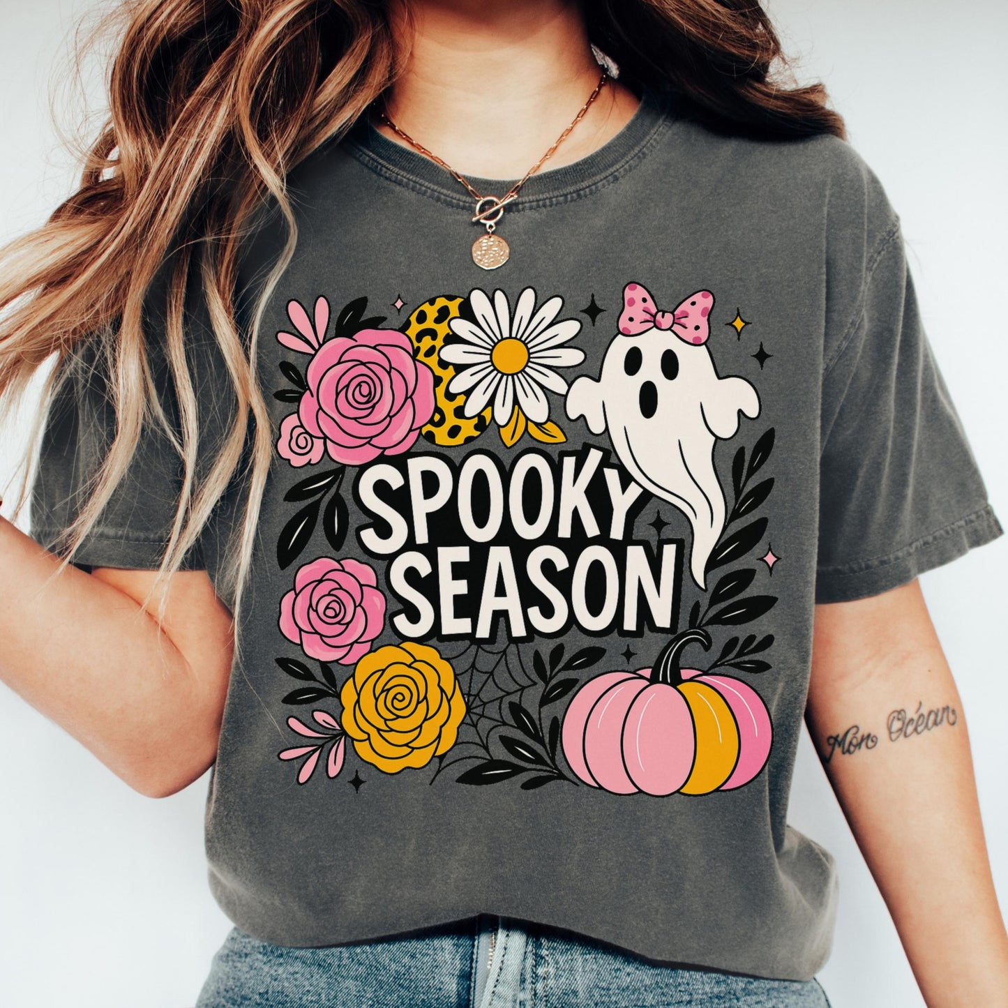 Coquette Pink Spooky Season Comfort Colors Halloween Tee
