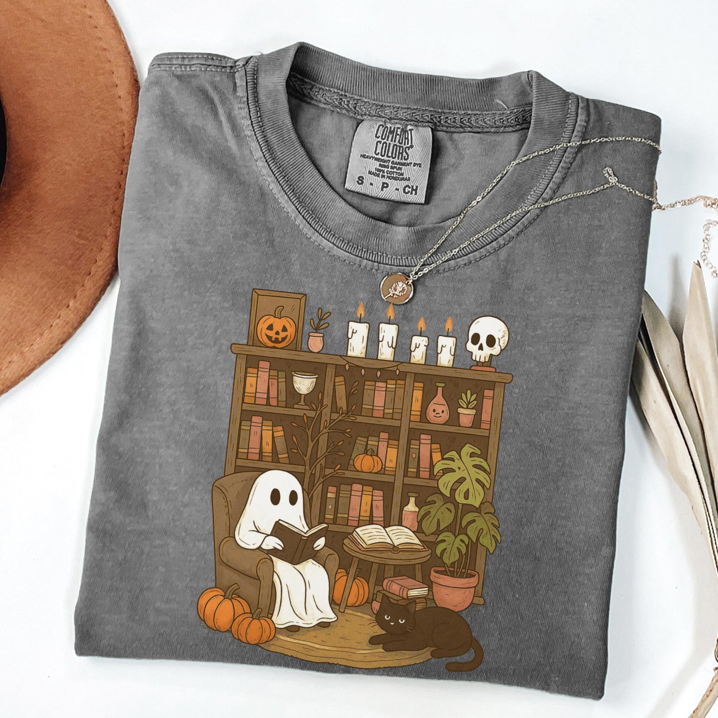 Comfort Colors Halloween Shirt, Fall Shirt, Ghost Reading Shirt, Spooky Teacher Halloween Tee, Library Ghost Shirt, Plant Lady TShirt