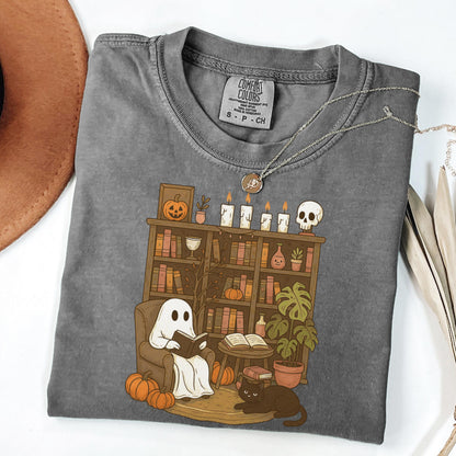 Comfort Colors Halloween Shirt, Fall Shirt, Ghost Reading Shirt, Spooky Teacher Halloween Tee, Library Ghost Shirt, Plant Lady TShirt