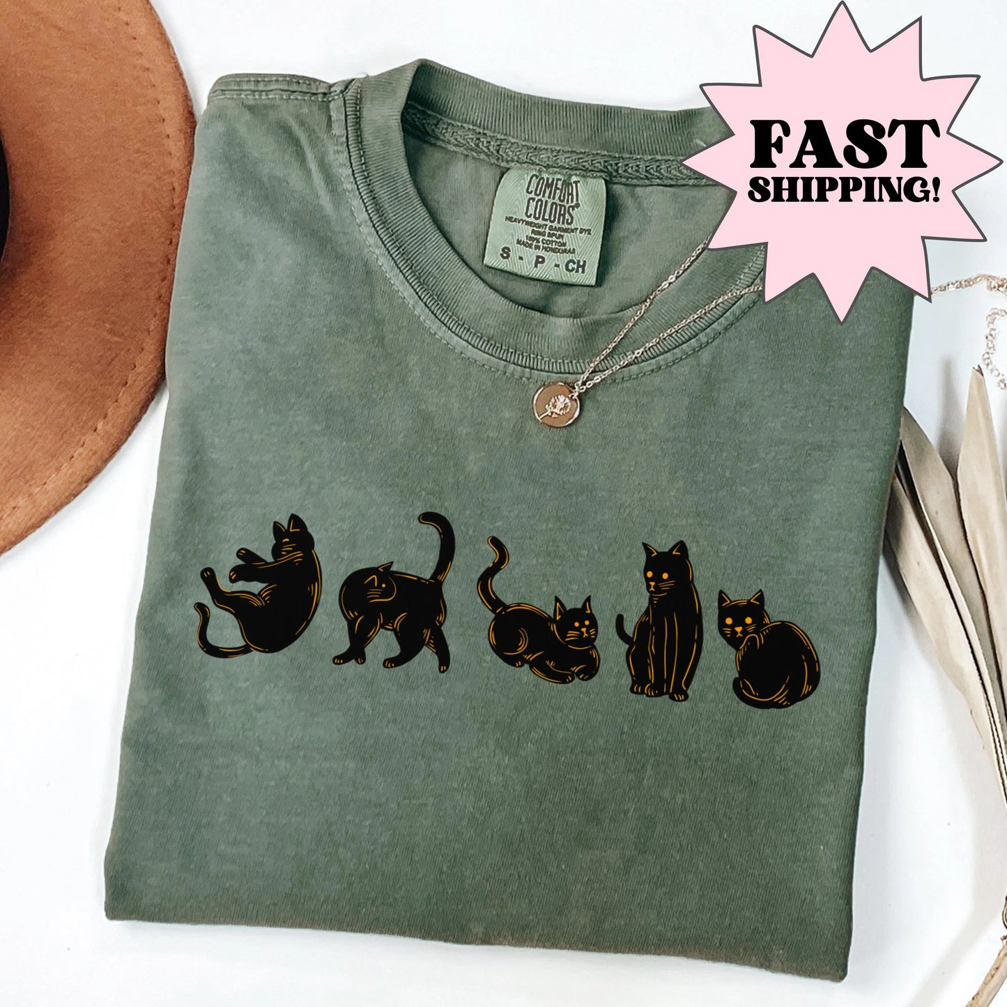 Spooky Black Cat Halloween Comfort Colors Tee