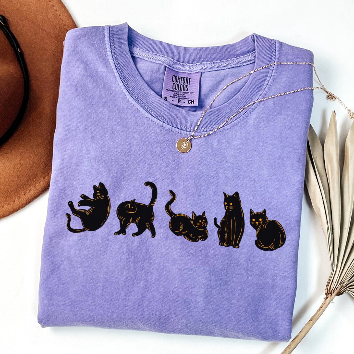 Spooky Black Cat Halloween Comfort Colors Tee