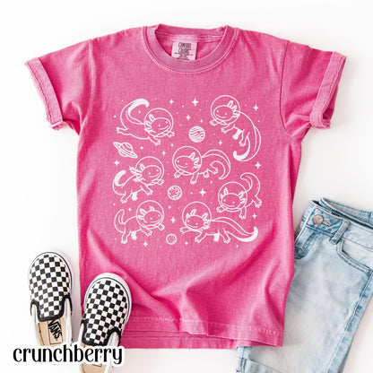 Space Axolotl Youth Shirt Comfort Colors Astronaut Planet Tee Axolotl Lover Kid School Tshirt Christmas Gift For Daughter Son Shirt