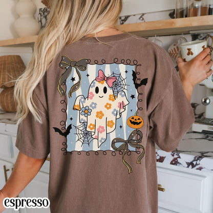 Girly Pumpkin Bow Ghost Comfort Colors Tee