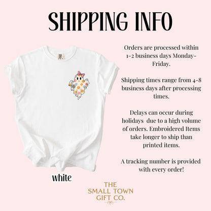 Girly Pumpkin Bow Ghost Comfort Colors Tee