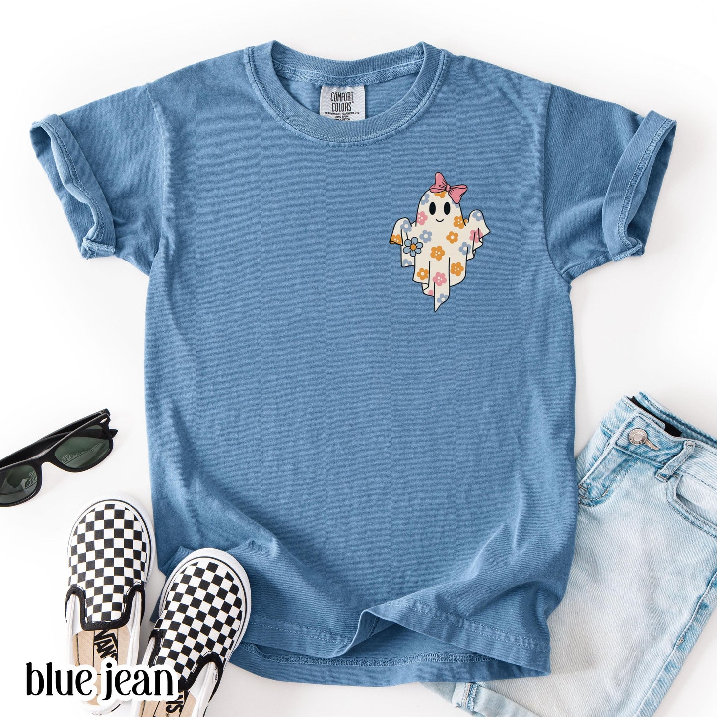 Youth Pumpkin Bow Ghost Comfort Colors Tee