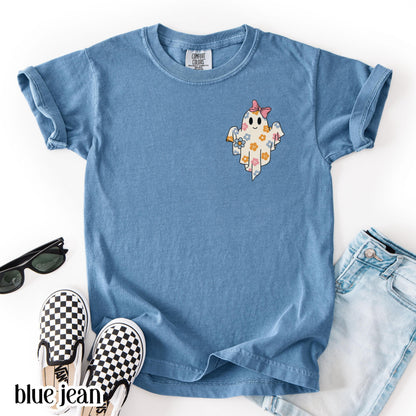 Youth Pumpkin Bow Ghost Comfort Colors Tee