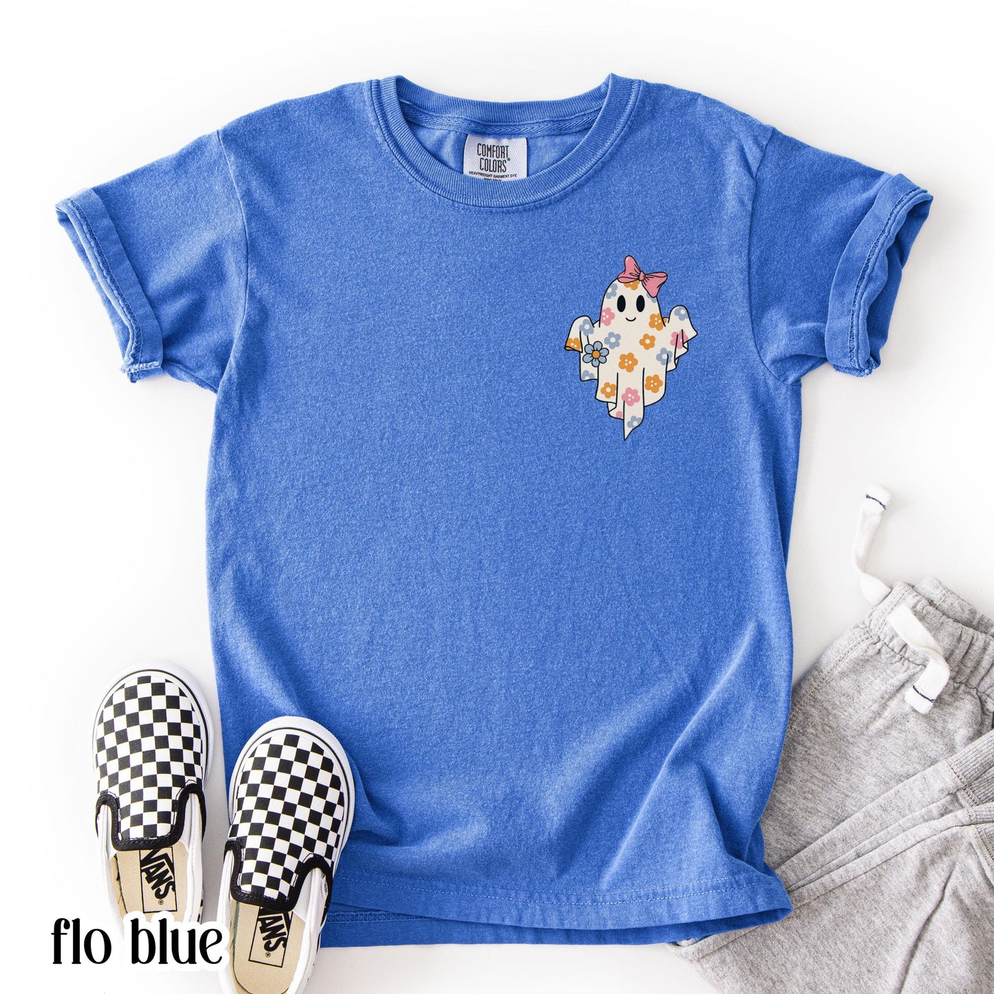 Youth Pumpkin Bow Ghost Comfort Colors Tee