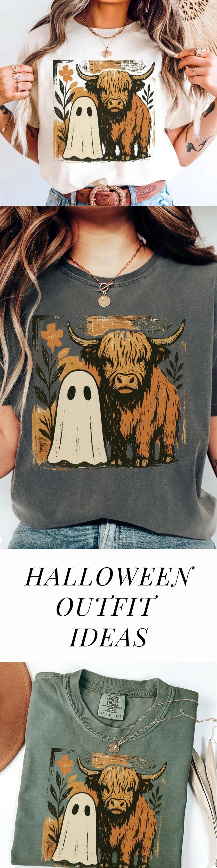 Halloween Ghost Highland Cow Comfort Colors Tee