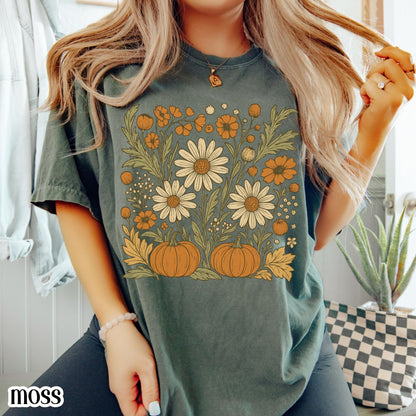 Fall Floral Pumpkin Comfort Colors Tee