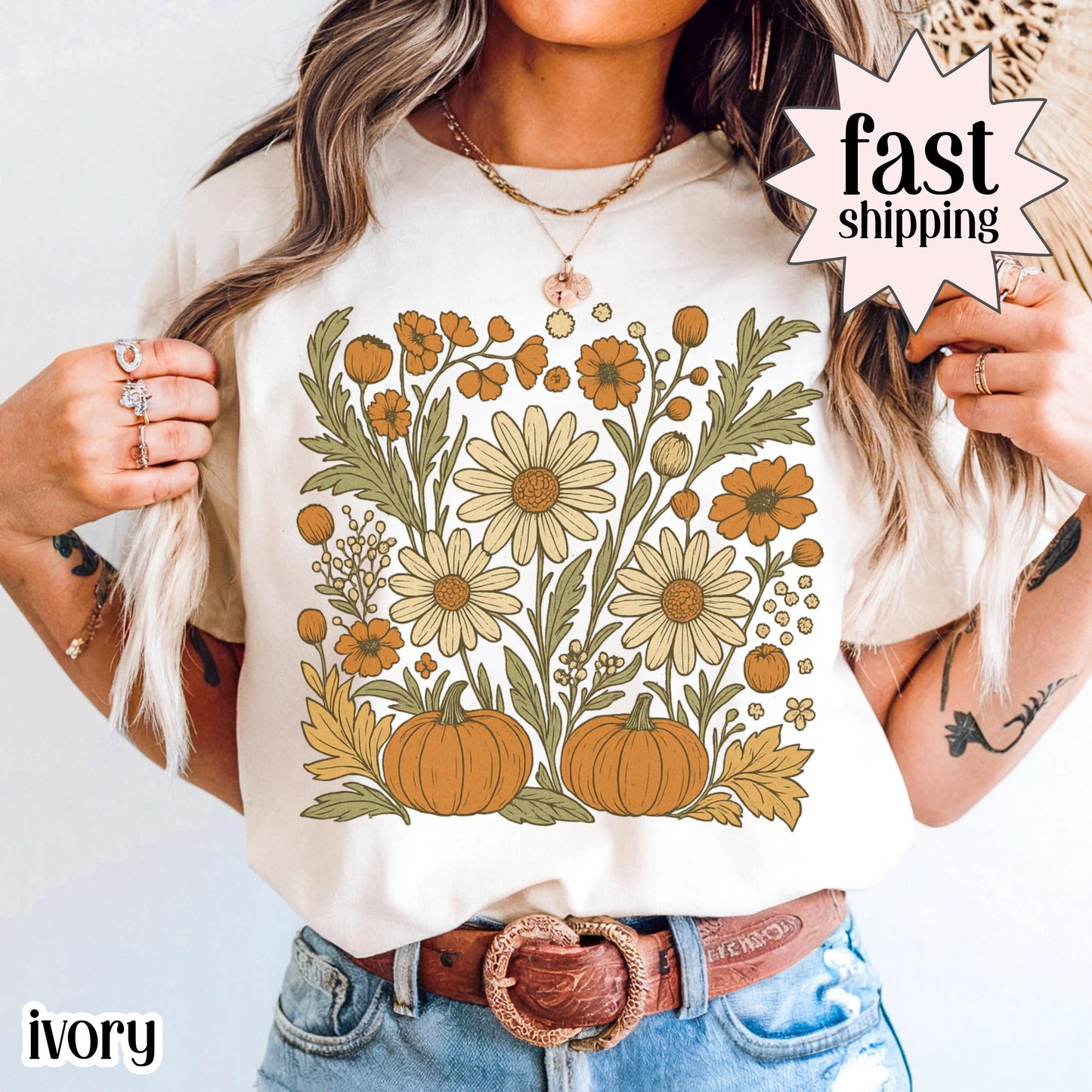Fall Floral Pumpkin Comfort Colors Tee