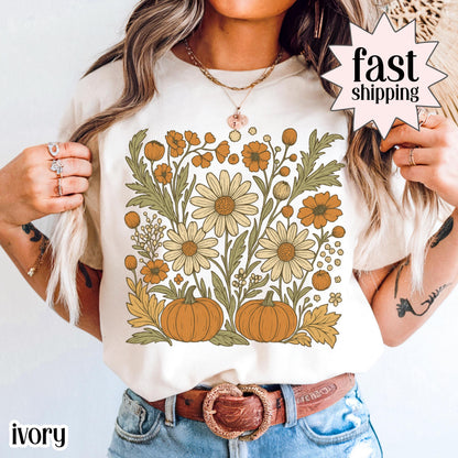 Fall Floral Pumpkin Comfort Colors Tee