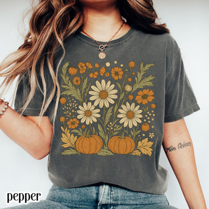 Fall Floral Pumpkin Comfort Colors Tee