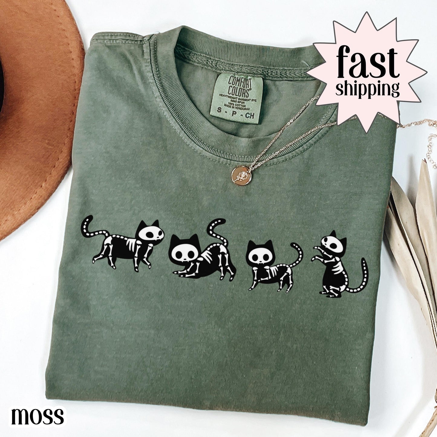 Black Cat Skeleton Comfort Colors Tee