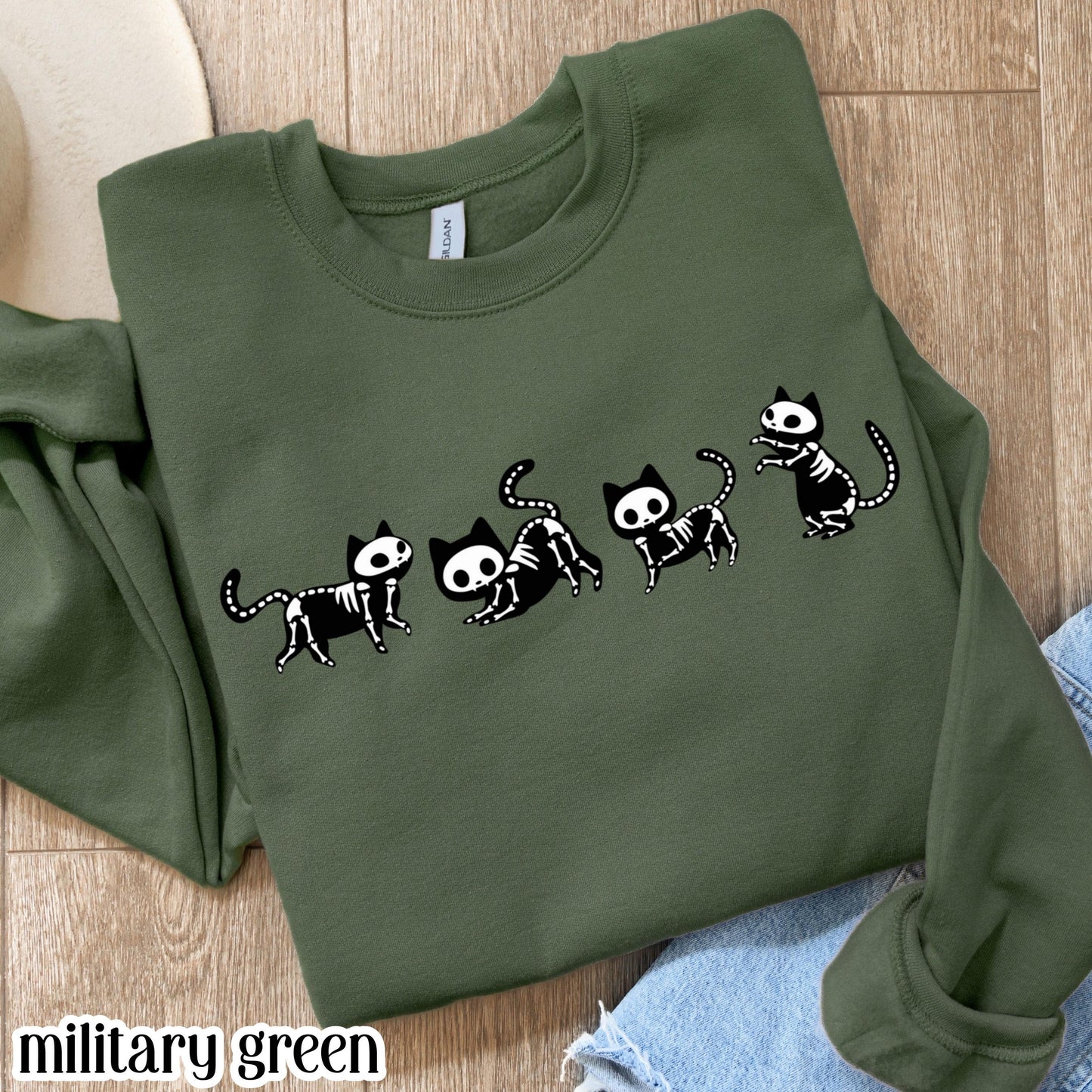 Skeleton Black Cat Halloween Sweatshirt