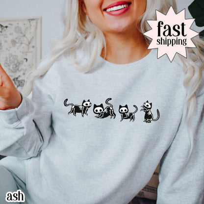 Skeleton Black Cat Halloween Sweatshirt