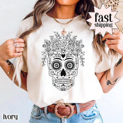 Day Of The Dead Comfort Colors Dia De Los Muertos Shirt Sugar Skull Calaveras De Azúcar Tee Mexican Skeleton TShirt Halloween Costume