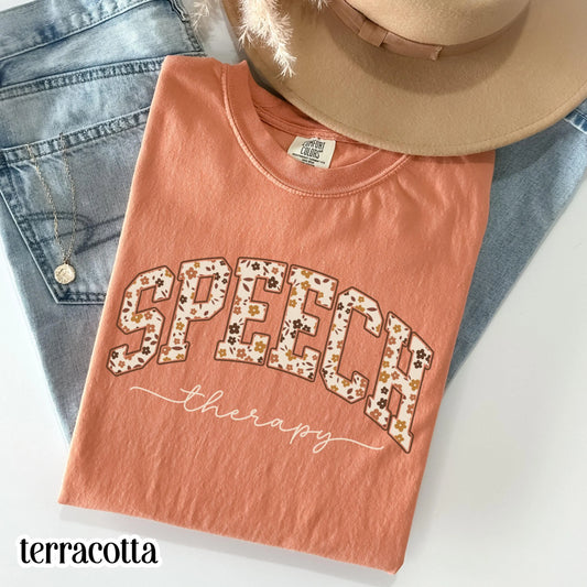 Speech Therapy Comfort Color Shirt Fall Retro Speech Language Pathologist Tshirt SLP Christmas Gift New Speech Therapist Floral Tee