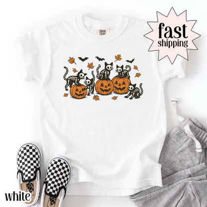 Comfort Colors Kids Halloween Shirt Cat Shirt Youth Halloween Shirt Pumpkin Kitten Tee Fall Spooky Season TShirt Pumpkin Costume T-Shrit