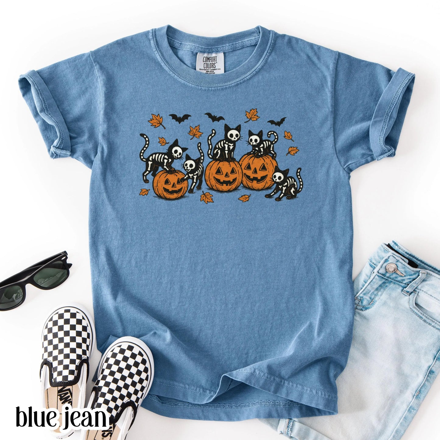 Comfort Colors Kids Halloween Shirt Cat Shirt Youth Halloween Shirt Pumpkin Kitten Tee Fall Spooky Season TShirt Pumpkin Costume T-Shrit