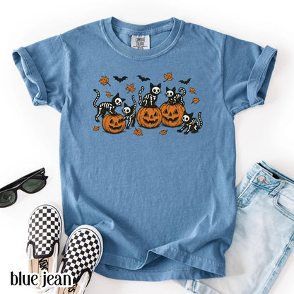 Comfort Colors Kids Halloween Shirt Cat Shirt Youth Halloween Shirt Pumpkin Kitten Tee Fall Spooky Season TShirt Pumpkin Costume T-Shrit