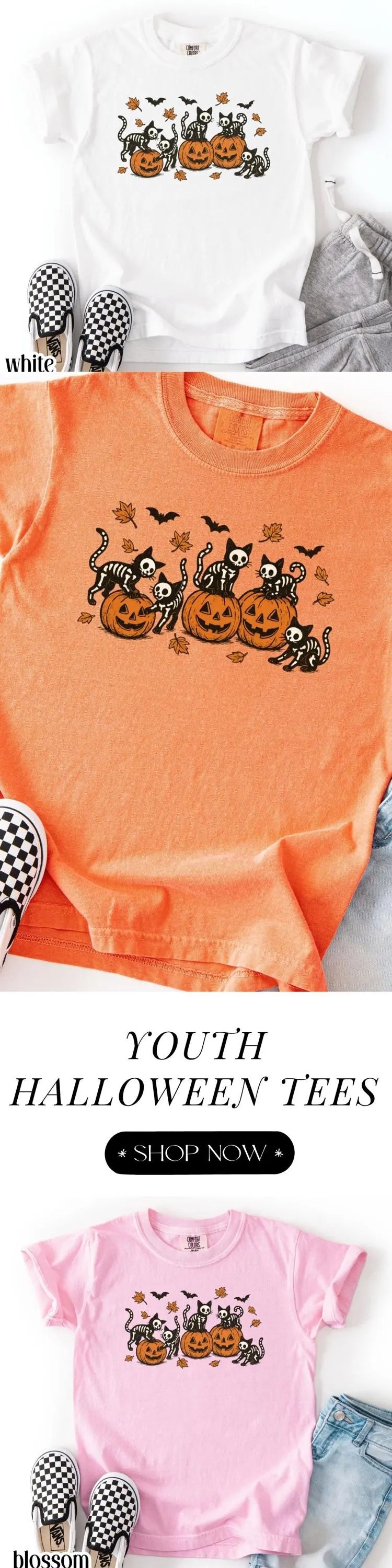 Comfort Colors Kids Halloween Shirt Cat Shirt Youth Halloween Shirt Pumpkin Kitten Tee Fall Spooky Season TShirt Pumpkin Costume T-Shrit