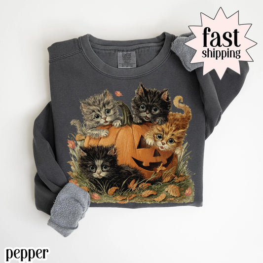 Vintage 90s Cat Halloween Comfort Colors Sweatshirt