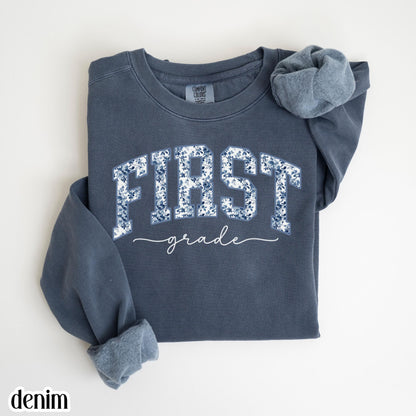 First Grade Teacher Sweatshirt Comfort Colors 1st Grade Teacher Sweater Floral Teacher Back to School Shirt Christmas Gift For Teacher