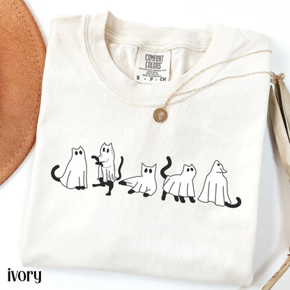 Black Cat Ghost Halloween Comfort Colors Tee
