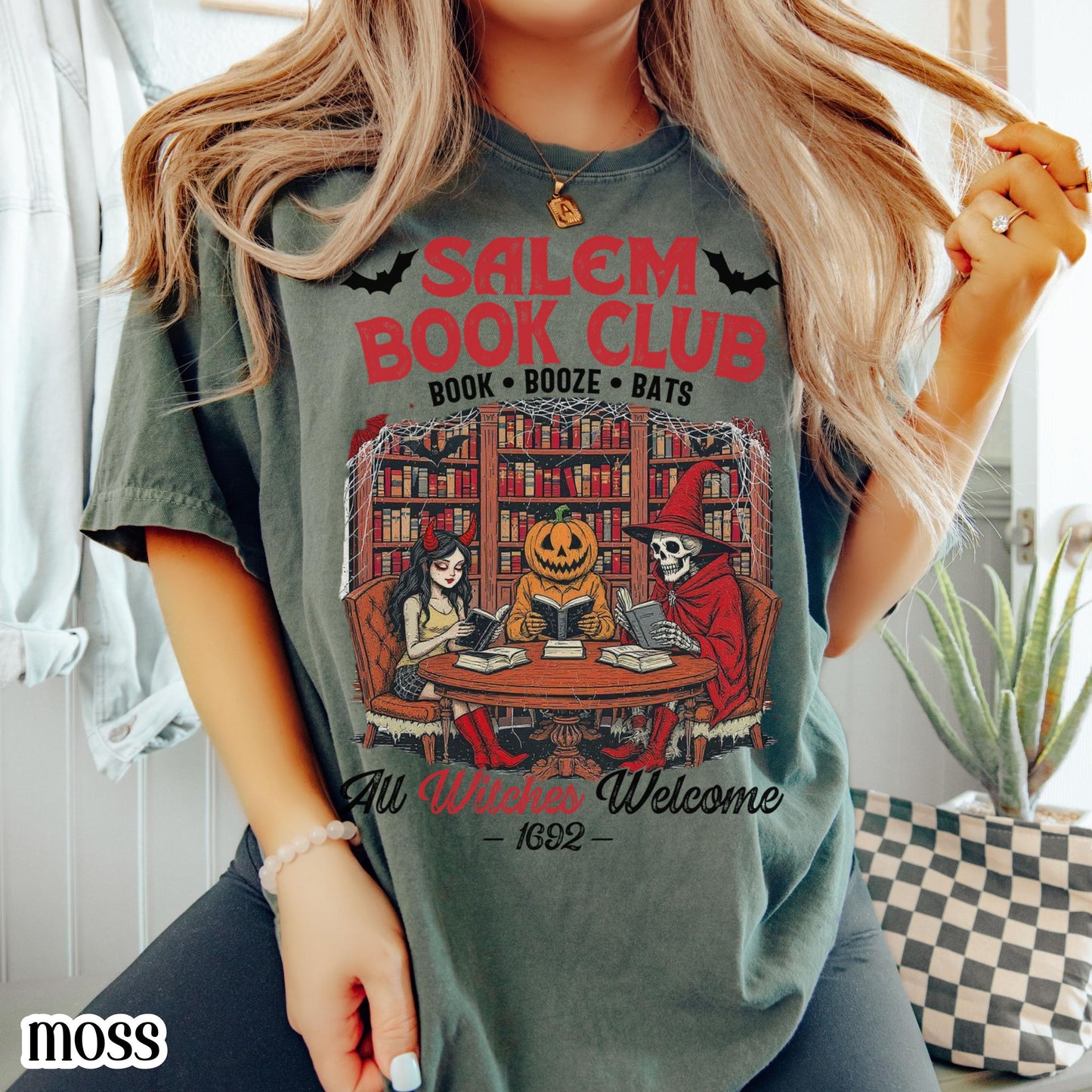 Comfort Colors Halloween Salem Book Club Witches Shirt Spooky Tee Autumn Reading Skeleton Pumpkin TShirt Fall Cozy Bookish TShirt Book Lover
