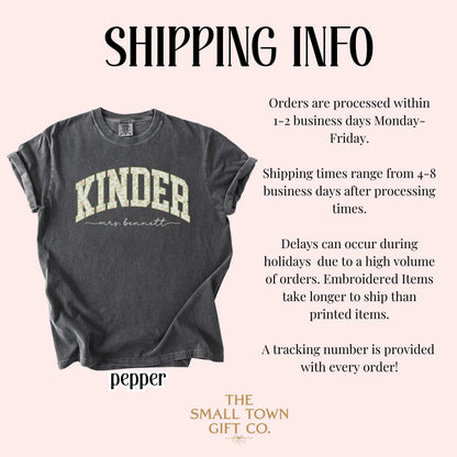 Kindergarten Custom Teacher Shirt Comfort Colors Kinder Tee Teacher Tshirt Back to School Teacher Appreciation Christmas Gift For Teacher
