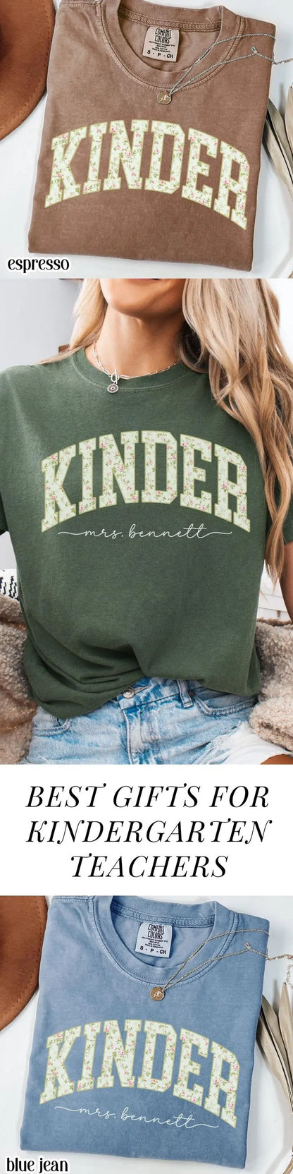 Kindergarten Custom Teacher Shirt Comfort Colors Kinder Tee Teacher Tshirt Back to School Teacher Appreciation Christmas Gift For Teacher