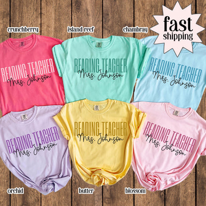Comfort Colors Reading Teacher Shirt Dyslexia Reading Specialist Tee Back to School TShirt Custom Name Literacy Teacher Appreciation Tee