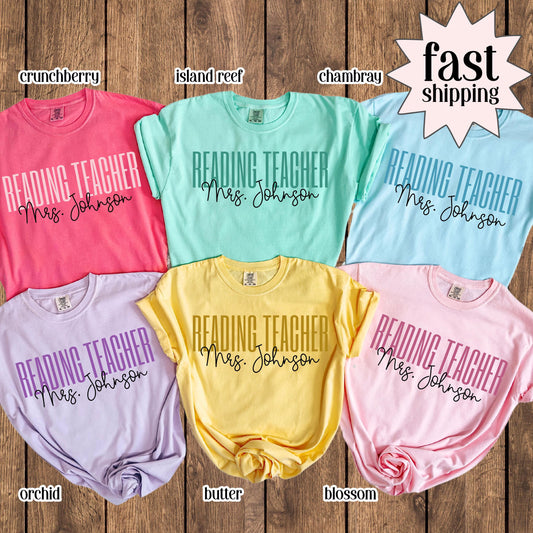 Comfort Colors Reading Teacher Shirt Dyslexia Reading Specialist Tee Back to School TShirt Custom Name Literacy Teacher Appreciation Tee