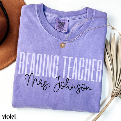 Comfort Colors Reading Teacher Shirt Dyslexia Reading Specialist Tee Back to School TShirt Custom Name Literacy Teacher Appreciation Tee