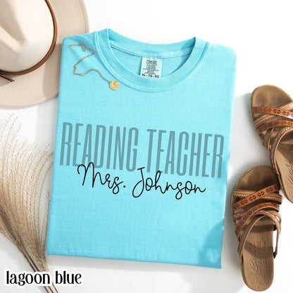Comfort Colors Reading Teacher Shirt Dyslexia Reading Specialist Tee Back to School TShirt Custom Name Literacy Teacher Appreciation Tee