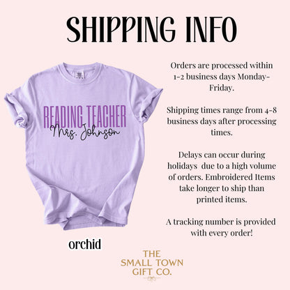 Comfort Colors Reading Teacher Shirt Dyslexia Reading Specialist Tee Back to School TShirt Custom Name Literacy Teacher Appreciation Tee