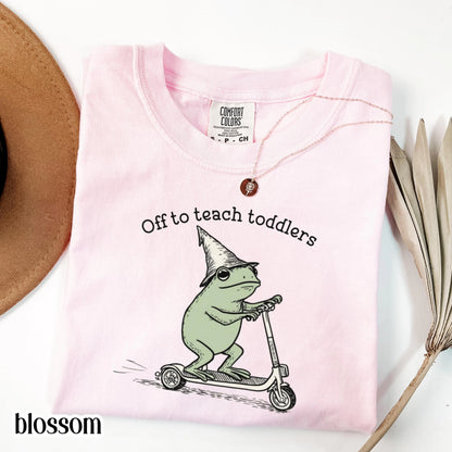 Teacher Frog Comfort Colors Shirt Teaching Toddler Tee Preschool Homeschool Mom Tee VPK Funny Frog Scooter Gift For Teacher
