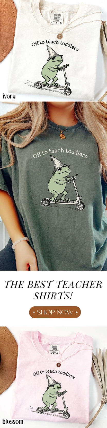 Teacher Frog Comfort Colors Shirt Teaching Toddler Tee Preschool Homeschool Mom Tee VPK Funny Frog Scooter Gift For Teacher